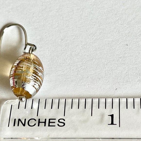 Peach Murano Art Glass Earrings Bead Hand Painted Oval Bead Silver Plated - Picture 6 of 8